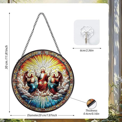 Christmas Jesus Stained Glass Window Hanging, 7.8" Christian Gift Sun Catchers Indoor Window Decor, Suncatchers for Windows Hanging Christmas Religious Catholic Gifts for Women Faith