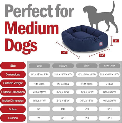 Majestic Pet 32 Inch Bagel Calming Dog Bed Washable – Cozy Soft Round Pet Bed with Spine Support for Dogs to Rest their Head - Fluffy Donut Puppy Bed 32x23x7 (Inch) - Medium – Blue