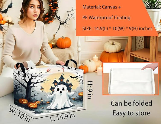 Large Halloween Themed Candy Gift Boo Basket for Kids Baby Personalized Adults Storage Bin Fall Decor(Terror Spooky Pumpkin)