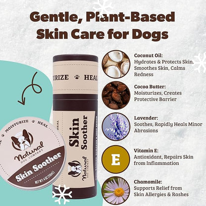 Natural Dog Company Skin Soother Balm for Dogs – Dog Skin Balm for Dry Winter Skin, Seasonal Sensitivity & Environmental Stress, Dog Moisturizer with Coconut Oil, Calendula & Vitamin E, 2 oz Stick