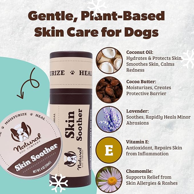 Natural Dog Company Skin Soother Balm for Dogs – Dog Skin Balm for Dry Winter Skin, Seasonal Sensitivity & Environmental Stress, Dog Moisturizer with Coconut Oil, Calendula & Vitamin E, 4 oz Tin