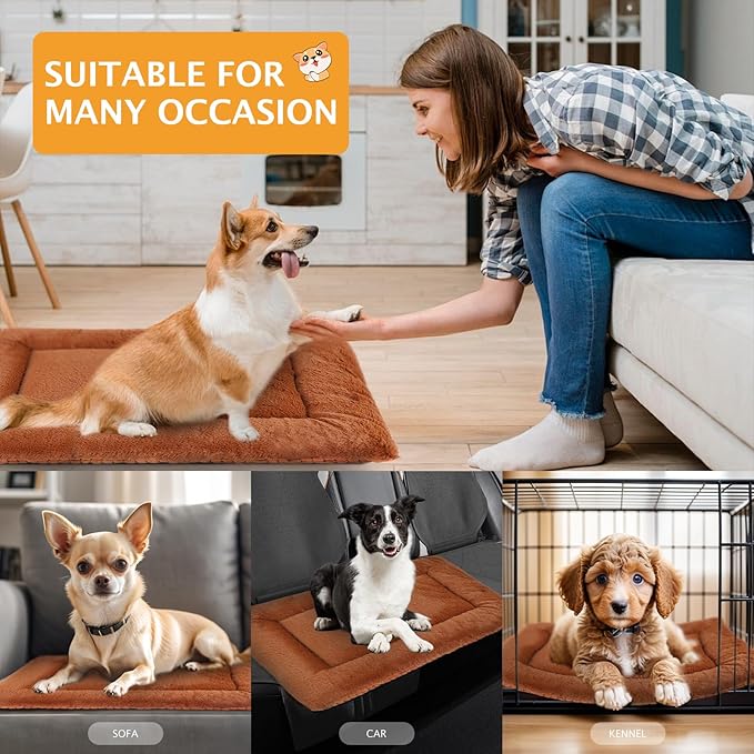 Reversible Dog Bed Mat with Plush and Corn Velvet,Soft Warm Pet Cushion, Dual Purpose Washable Sleeping Mattress Bed for Small Medium Large Dog and Cat XB004 (48"*30", Orange)