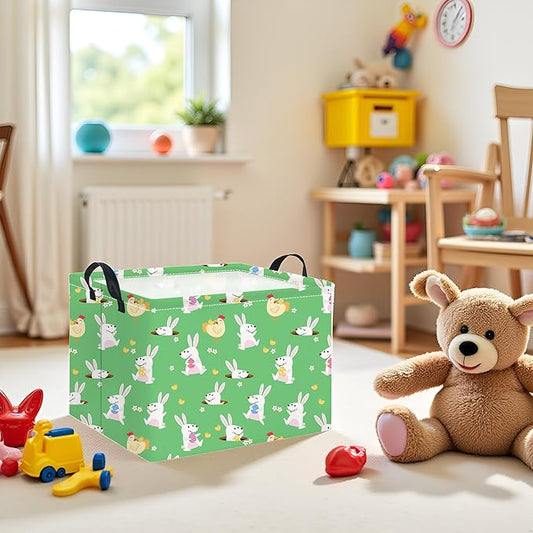 HIYAGON Rectangular Easter Basket for Kids Baby Easter Basket for Boys and Girls Cute Toy Storage Organizer Bin Box Room Decor(Cute Easter Basket)