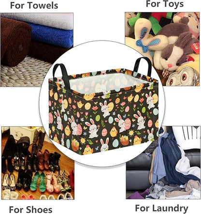 Easter Storage Basket Eggs Bunny Flower Gifts Cube Waterproof Storage Bins Organizer,Foldable Closet Shelf Baskets with handles for Women,Nursery Hamper Toys Box,Room Decorations