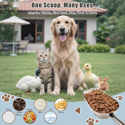 Dog-Cat Food Scoop 3/4 Cup, SSyang Thickened 304 Stainless Steel Pet Food Scoop with Long Handle, Precision Scale, Easy to Clean, Suitable for Wet and Dry Food