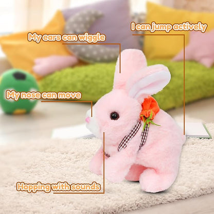 Easfan Walking Pink Rabbit Interactive Electronic Pet Plush Bunny Toy with Sounds Hopping Rabbit Ears Moving Educational Plush Toy Easter Birthday Gifts for Kids Girls, 7''