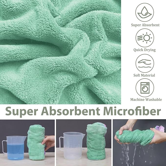 Dog Bathrobe Super Absorbent Towel Robe - Microfiber Bath Towels Fast Drying Coat for Dogs, Cute Dogs Clothes Adjustable Collar & Belly Strap Warm Keeping Hooded Dog Towel (Light Green, Small)