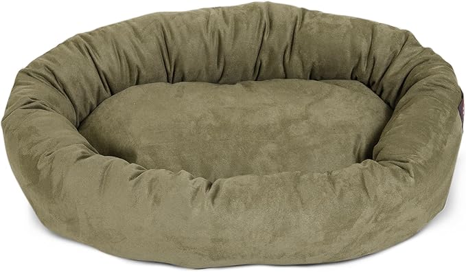 Majestic Pet 52 Inch Suede Calming Dog Bed Washable – Cozy Soft Round Dog Bed with Spine Support for Dogs to Rest Their Head - Fluffy Donut Dog Bed 52x35x11 (Inch) - Round Pet Bed X- Large – Sage