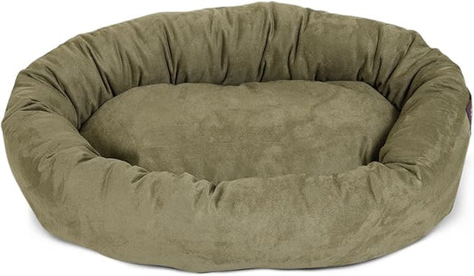 Majestic Pet 52 Inch Suede Calming Dog Bed Washable – Cozy Soft Round Dog Bed with Spine Support for Dogs to Rest Their Head - Fluffy Donut Dog Bed 52x35x11 (Inch) - Round Pet Bed X- Large – Sage