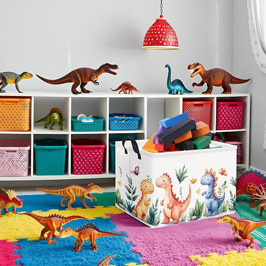 HIYAGON Rectangular Dinosaur Basket Kids Baby Storage Bin Toy Basket Organizer Box for Boys Dinosaur Room Decor(Colorful Dinosaur)