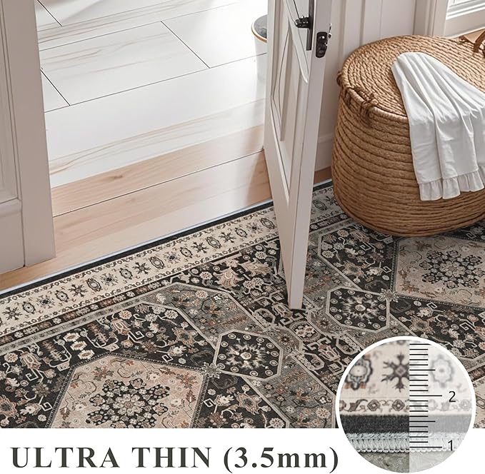 3x20 Washable Hallway Runner Rug - Hallway Rugs with Non Slip Backing Vintage Distressed Mats Soft Kitchen Carpets Extra Long Room Floor Carpet for Living Room Dining Room Bedroom (3x20, Black)