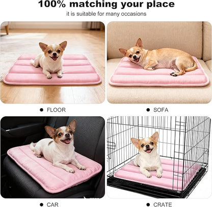 Dog Crate Pad, Ultra Soft & Anti-Slip Kennel Mat, Secure Fit for Metal Crates & Dog Cages, Washable Cozy Bed for Small Medium Large Dogs (Pink, S(23"*14"*1.5"))