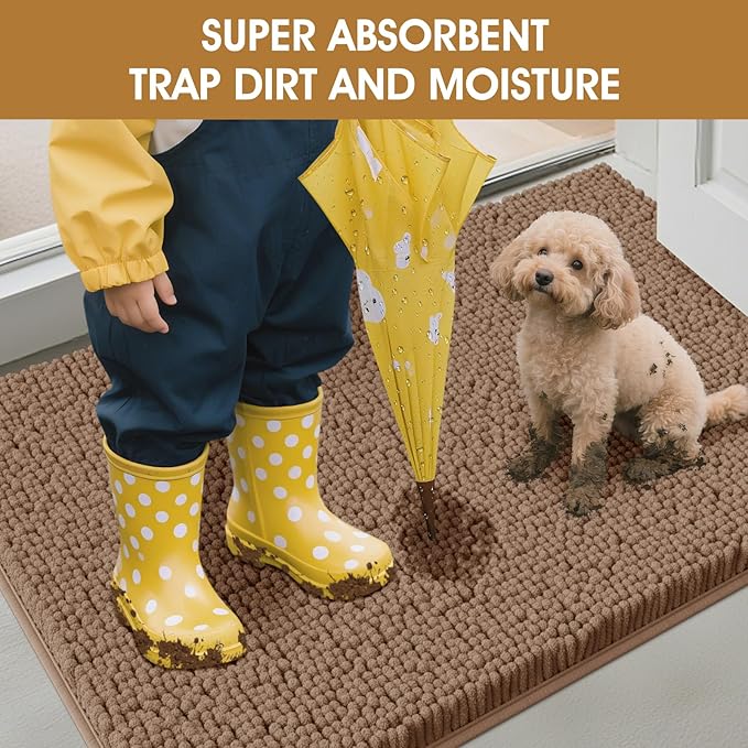IM HOME Large Dog Door Mats for Muddy Paws, 48" x 30" Chenille Absorbent Mud Mat for Dogs, Non Slip Heavy Dog Rugs for Muddy Paws, Soft Indoor Door Mat for Entryway, Mud Paw, Inside Floor, Camel