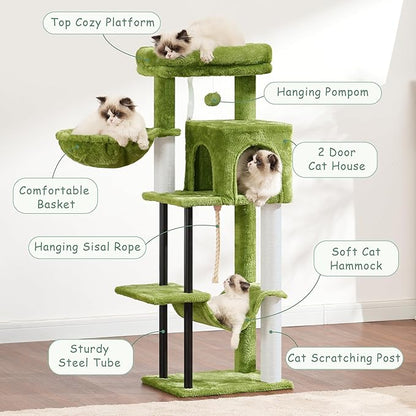 Gitelsnour Cat Tree, Cat Tower for Indoor Cats, 43.3 inch Cat Tree Tower with Sturdy Steel Tube, Hammock, Cat Condo for Small Cats and Kittens, Scratching Post, Green GCT004SGR