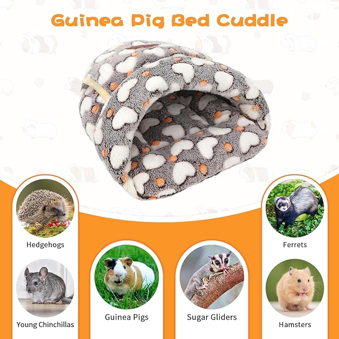 YUEPET Guinea Pig Bed Cuddle Cave Warm Fleece Cozy House Bedding Sleeping Cushion Cage Nest for Small Animal Squirrel Chinchilla Hedgehog Cage Accessories(White Heart