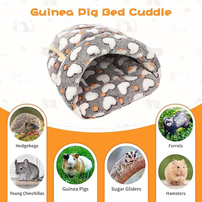 YUEPET Guinea Pig Bed Cuddle Cave Warm Fleece Cozy House Bedding Sleeping Cushion Cage Nest for Small Animal Squirrel Chinchilla Hedgehog Cage Accessories(White Heart
