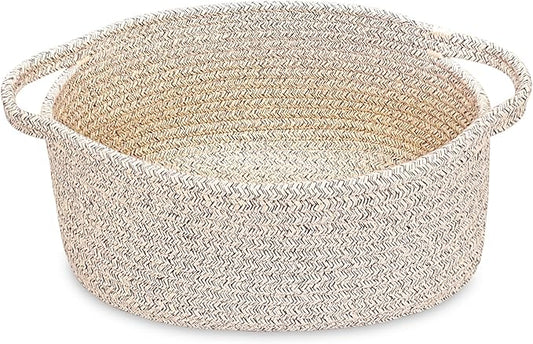 ABenkle Small Woven Basket 12"x 8"x 5" - Rope Room Shelf Storage, Cat Dog Toys Chest Box, Decorative Empty Gift With Handles - All Mixed Brown