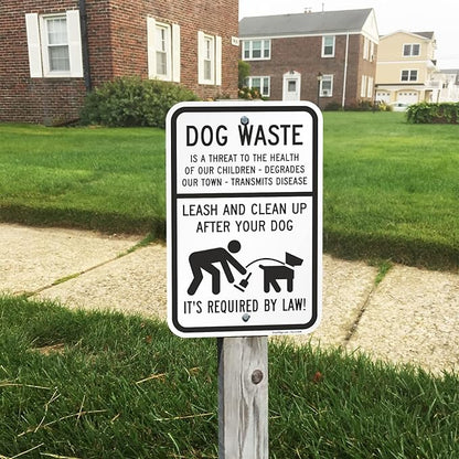 SmartSign "Dog Waste Is A Threat, Leash And Clean Up After Your Dog" Sign | 12" x 18" Aluminum