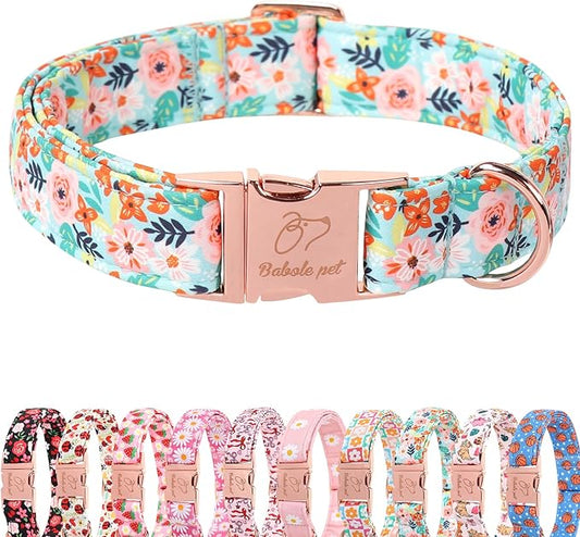Floral Dog Collar - Cute Summer Flowers Dog Collars for Small Dogs, Durable Adjustable Male Female Puppy Collar with Metal Buckle S