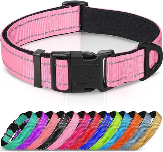 Joytale Reflective Dog Collar, Soft Neoprene Padded, Metal D-Ring, Nylon Pet Collar Adjustable for Puppy Dogs, Pink, XS