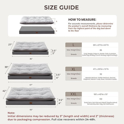 2-Pack Waterproof Dog Bed Large Size Dogs, Plush Cushion & Orthopedic Egg-Crate Foam Mattress for Senior Dogs, Washable Dog Crate Bed with Removable Cover, Dark Grey