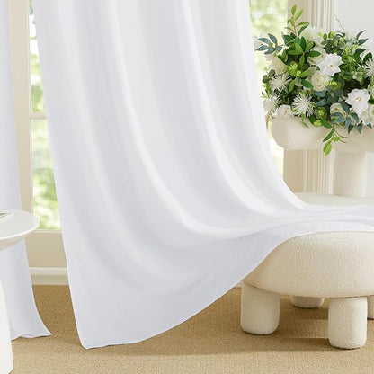 NICETOWN Non-See-Through Light Filerting Pure White Privacy Sheer Curtains 102 inches Long 2 Panels, 52" Wide Grommet Window Drapes for Living Room Bedroom- Elegant Home Decoration