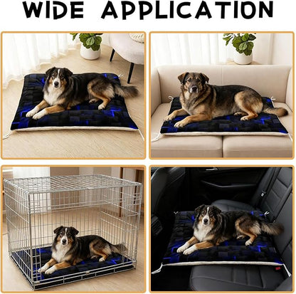Dog Cat Bed Mat Ultra Soft Fluffy Pet Bed Washable Fashion Dog Crate Beds Comfy Comfy Pet Sleeping Pad Suitable for Pet Raised Bed(42"x32",Blue Black)