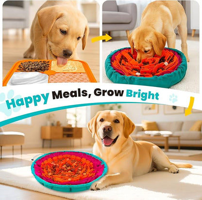 PETCARE Dog Snuffle Mat and Lick Mat Set, Interactive Enrichment Dog Puzzle Toy for Puppy Small Medium Large Dogs Cats, Adjustable Slow Feeder Bowl Sniff Foraging Mats Mental Stimulation Treat Game