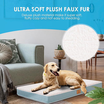 Extra Large Orthopedic Dog Bed for Big Dogs - XXL Waterproof Dog Bed with Removable Washable Cover & Anti-Slip Bottom, Crate Bed, Deluxe Plush Pet Bed Mat (Blue)