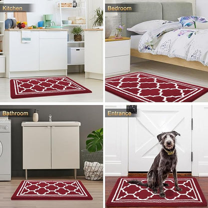 Buganda Indoor Door Mat, Dirt-Resistant and Absorbent Doormat, Anti-Slip, Low Profile Floor Mats for Inside Entryway, Front, and Back Door Entrance (32x20 Inches, Burgundy)