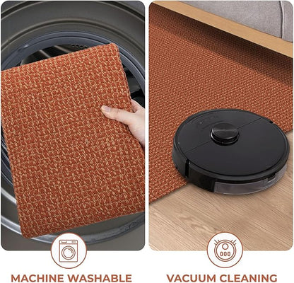 KOZYFLY Runners for Hallways 2x5 ft Washable Kitchen Runner Non Slip Rubber Backed Hall Runners Cotton Entryway Runner Rugs Floor Carpet for Indoor Backdoor Bedroom Kitchen, Orange/Tan
