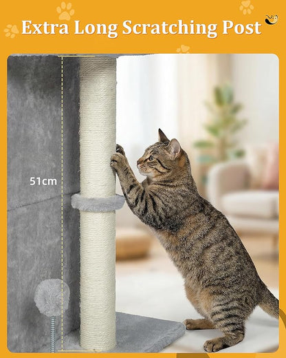 Aechonow 24in Cat Tree Tower with Scratching Post, 19 * 16.5in Window Perch Bed for Large Adult Cats, 2 Small Condo Cubbies for Indoor Kittens, Light Gray