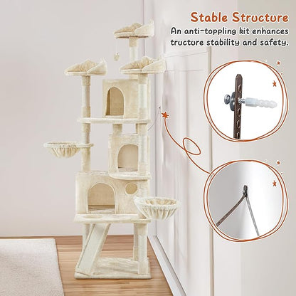 Topeakmart Cat Trees for Large Inoor Cats, 76.5'' Extra Big Cat Tower with 3 Cozy Perches, 3 Warm Condos, Scratching Posts for Cats Kitty