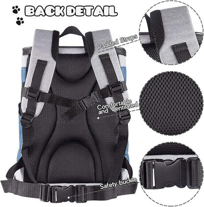 JESPET & GOOPAWS Pet Backpack Carrier for Small Dog, Puppy, Soft Carrier Backpack Ideal for Traveling, Hiking, Walking and Outdoor Activities with Family (Blue Grey)