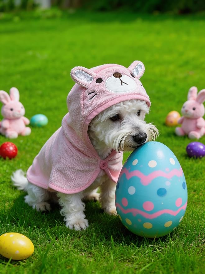 Dog Hooded Bathrobe Towel, Fast Drying Bath Towel Absorbent Warm Blanket Pink M