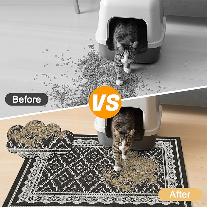 Glittme Premium Cat Litter Mat 33"x22" - Non-Slip & Waterproof Litter Trapping Mat for Litter Boxes - Soft Mesh Kitty Sand Catcher Pad Easy to Clean & Washable Floor Protector