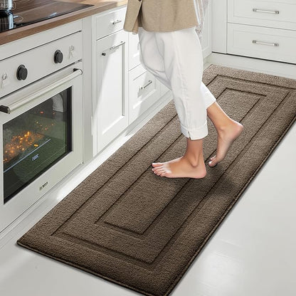GRANNY SAYS Kitchen Mats for Floor Resist Dirt Kitchen Rugs Non Slip Washable, Large Rug Runner for Sink Laundry Thick Durable Polypropylene Comfort Standing, 59" x 19.7", Light Brown