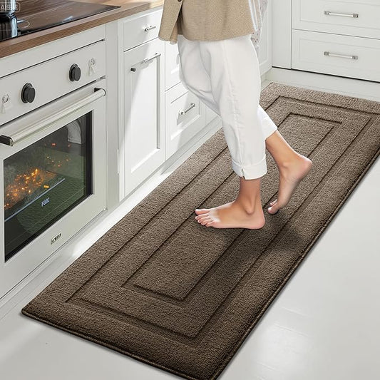 GRANNY SAYS Kitchen Mats for Floor Resist Dirt Kitchen Rugs Non Slip Washable, Large Rug Runner for Sink Laundry Thick Durable Polypropylene Comfort Standing, 59" x 19.7", Light Brown