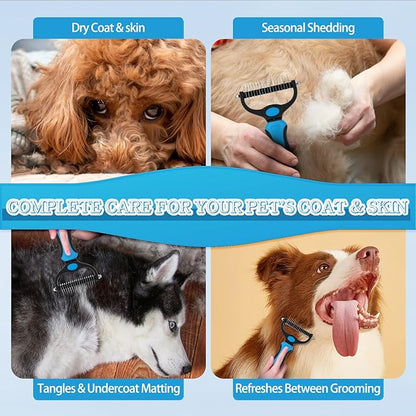 Dog Detangler Spray, Natural Dog Leave in Conditioner Spray with Deshedding Brush and Metal Comb, for Grooming and Mat Removal (Lavender)