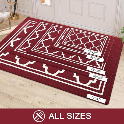 Buganda Indoor Door Mat, Dirt-Resistant and Absorbent Doormat, Anti-Slip, Low Profile Floor Mats for Inside Entryway, Front, and Back Door Entrance (48x32 Inches, Burgundy)