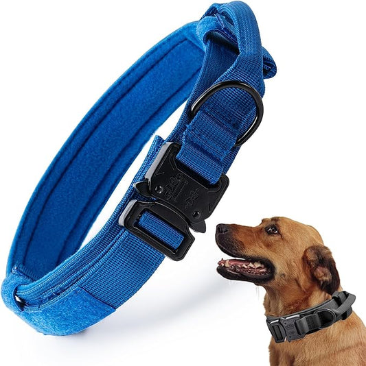 Tactical Dog Collar, Adjustable Military Training Nylon Dog Collar with Control Handle and Heavy Quick-Release Metal Buckle for Small Medium Large Dogs, Dark Blue XL