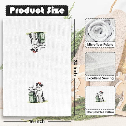Golf Dog Kitchen Towels - Border Collie Dish Towels, Sports Gifts, Pet Golf Club Decorative Absorbent Dishcloths Hand Towels for Kitchen Gym Spa Decor 16x24 Inches