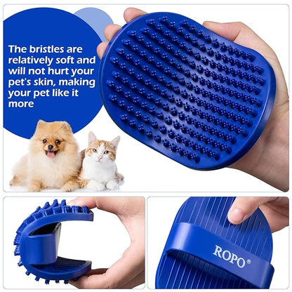 Dog bath brush, ROPO rubber massage pet shampoo brush, used for pet grooming, removing shedding fur, combing tangles and dead fur, suitable for pet dogs and cats (green)