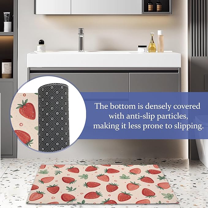 Watercolor Strawberry Front Door Mat,Anti-Slip Pink Sweet Fruits Entrance Indoor Rug Mat,Low Profile Door Mat Entrance,Doormats for Home Kitchen Bedroom Porch, Hallways 30 x 17 Inch