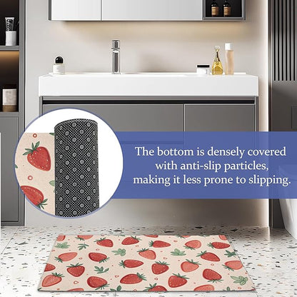 Watercolor Strawberry Front Door Mat,Anti-Slip Pink Sweet Fruits Entrance Indoor Rug Mat,Low Profile Door Mat Entrance,Doormats for Home Kitchen Bedroom Porch, Hallways 30 x 17 Inch