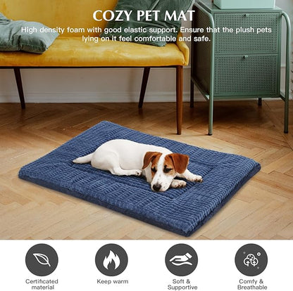 BVAGSS Reversible Dog Crate Pad, Memory Foam Pet Bed Mat, Soft Warm Machine Washable Sleeping Kennel Mattress for Small Medium Dogs XH079 (24''x18''x1.6'',Navy)