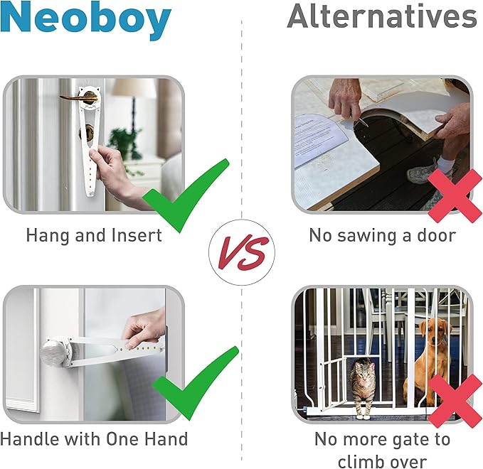 Neobay Cat Door Latch with Stabilizer, 7 Sizes Adjustable Cat Door Holder Latch to Keep Dog Out of Litter Box, No-Drill & Portable for Interior Doors, White, 1 Pack
