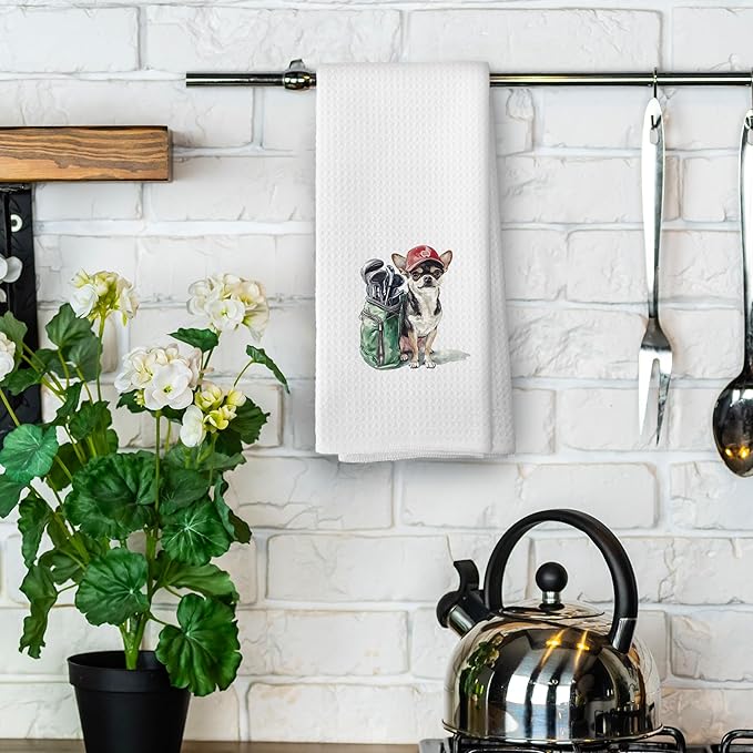 Golf Dog Kitchen Towels - Chihuahua Dish Towels, Sports Gifts, Pet Golf Club Decorative Absorbent Dishcloths Hand Towels for Kitchen Gym Spa Decor 16x24 Inches