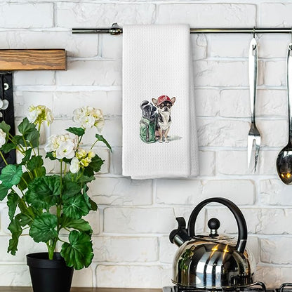 Golf Dog Kitchen Towels - Chihuahua Dish Towels, Sports Gifts, Pet Golf Club Decorative Absorbent Dishcloths Hand Towels for Kitchen Gym Spa Decor 16x24 Inches