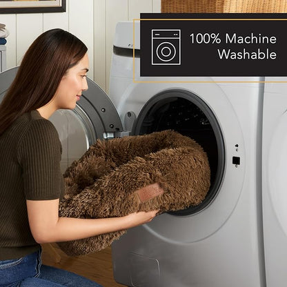 Town & Country Luxe CuddleTown Fuzzy Solid Donut Pet Bed, Soft, Cozy & Calming, Non-Slip Bottom, 100% Machine Washable, Brown, Small 24"x24"x7" Round